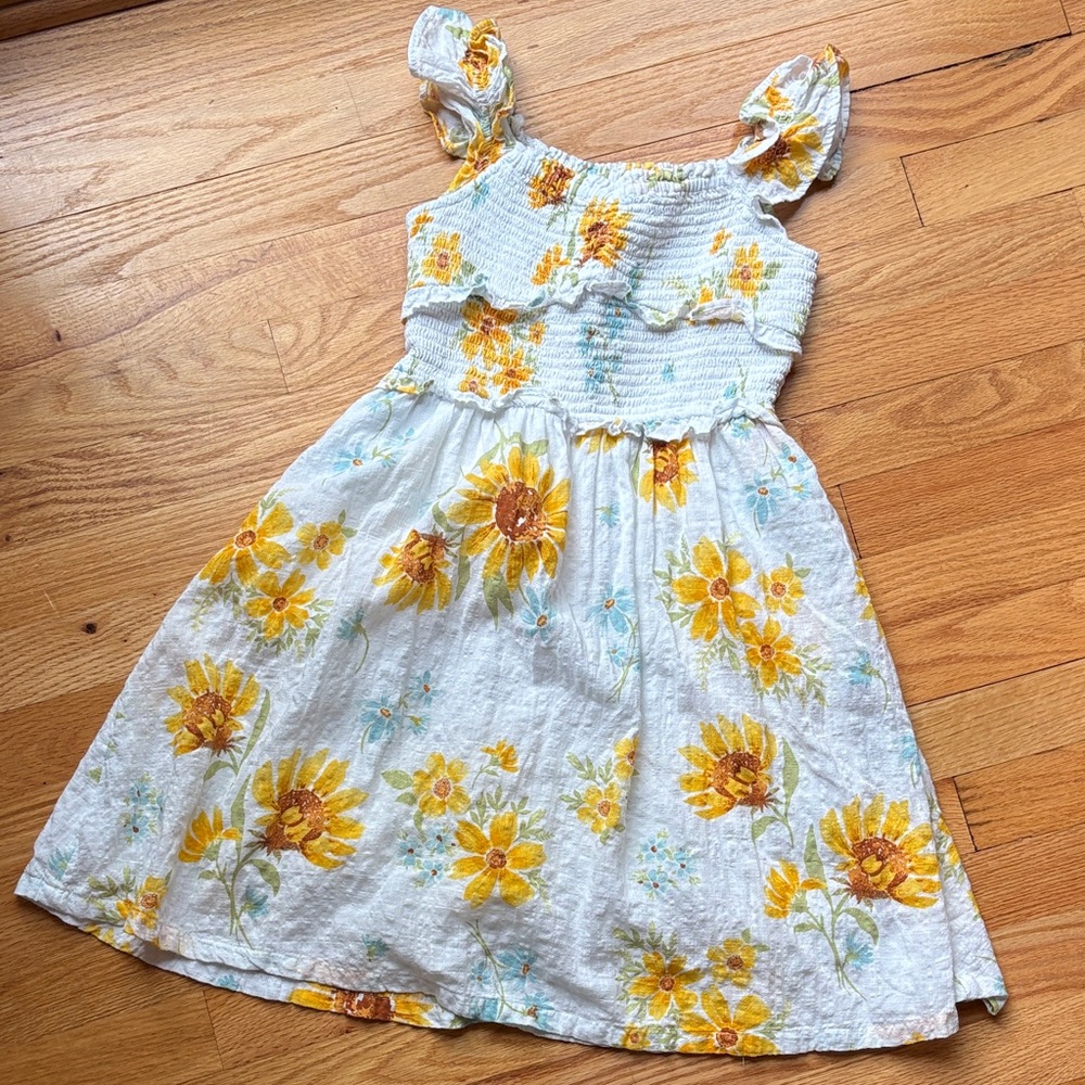 Old Navy Girls Floral Smocked Dress Yellow White Size 8
